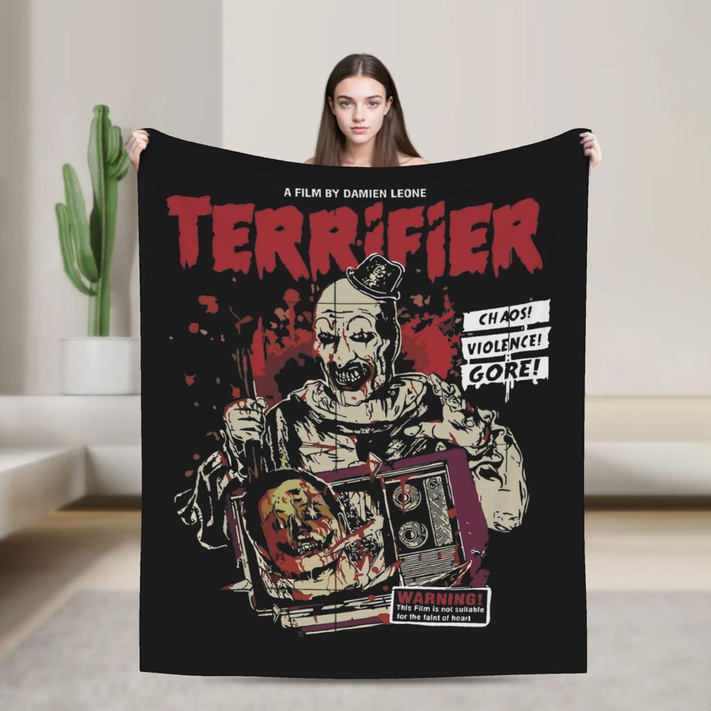 Terrifier 3 Merry Christmas Blanket Fleece Print Clown Movie Horror  Multifunction Soft Throw Blanket for Sofa Office Bedspread