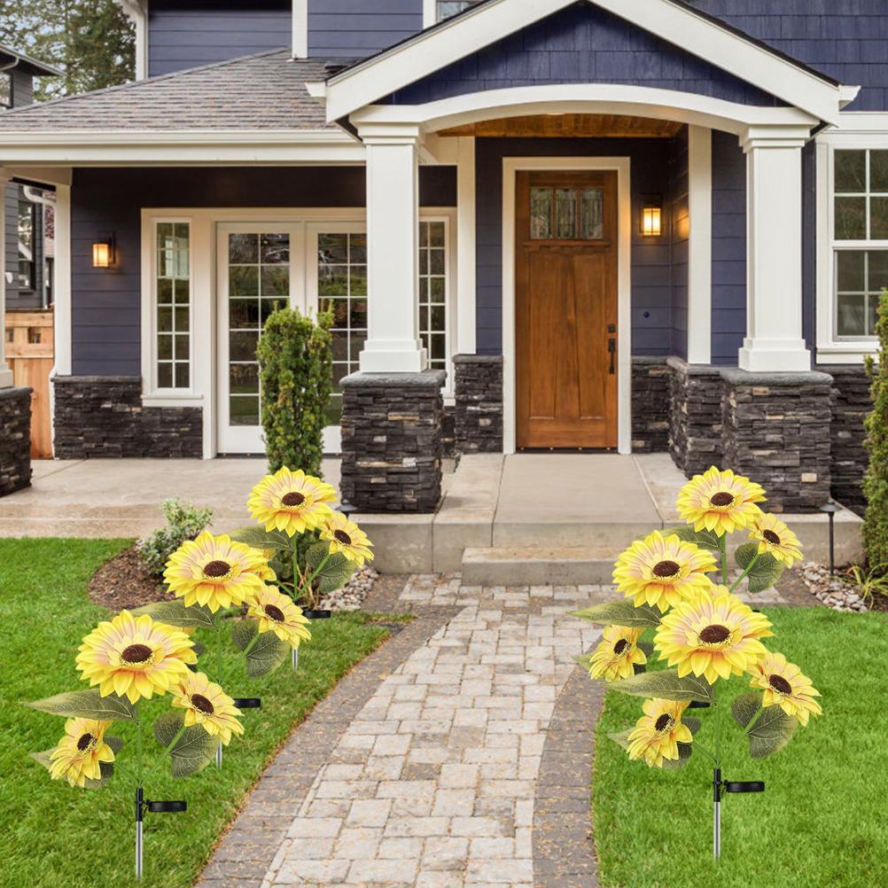 Outdoor Solar Sunflower Lights Solar Powered Sunflower Lights with 3 Sunflower Heads LED Solar Lights for Patio Lawn