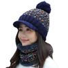 Autumn and winter women's hats trendy velvet thickened warm hairball wool hat scarf knitted hat two-piece set