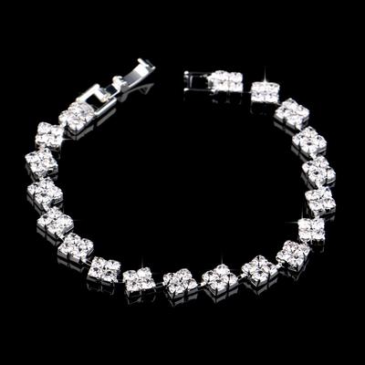 Fashion Versatile Shiny Rhinestone Square Bracelet Elegant Sweet Simple Bridal Hand Jewelry, Wedding