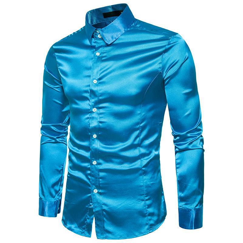2026 Autumn Men's European Long Sleeve Shiny Casual Shirt