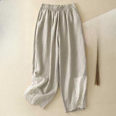 Sommer Damen Baumwolle und Leinen Laternenhose locker Cropped Hose