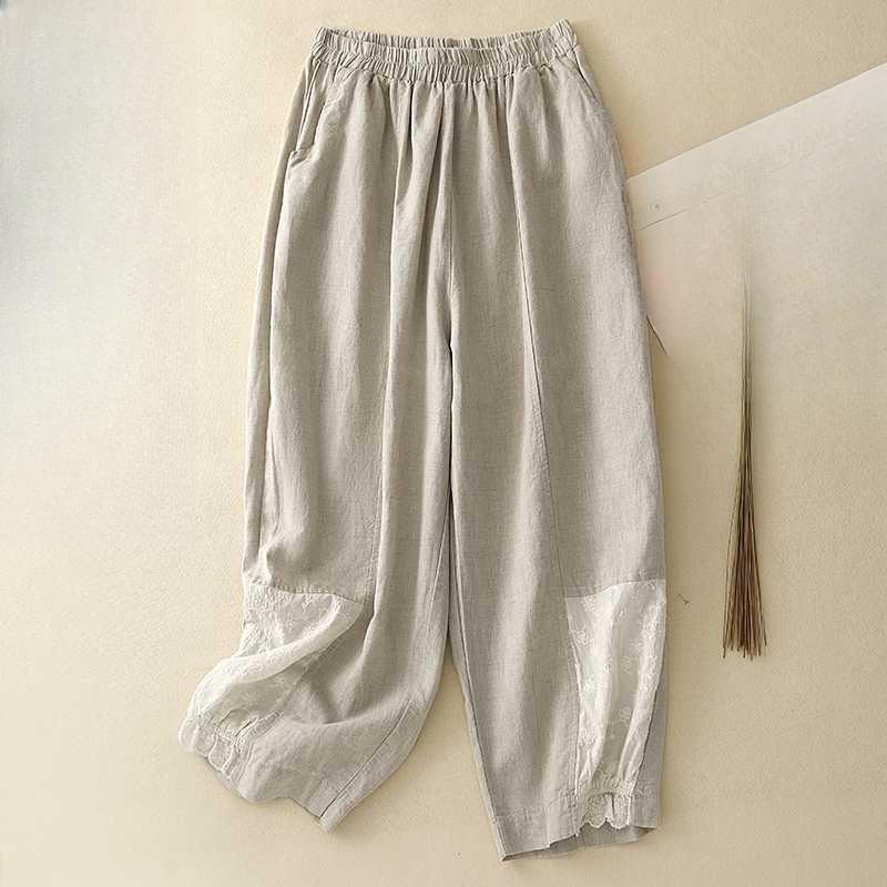 

Летние женские хлопково-льняные брюки-фонарики свободные укороченные брюки M