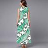 Women Plus Size Sleeveless Crew Neck Dress Soft Watercolor Floral Branches Flowy Mid Calf Gown
