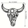 Piece Art Deco 1pc Metal Cow Skull Wall Sculpture, Bohemian Floral Desert Longhorn Wall Decor for Home Office, Bedroom, Nursery