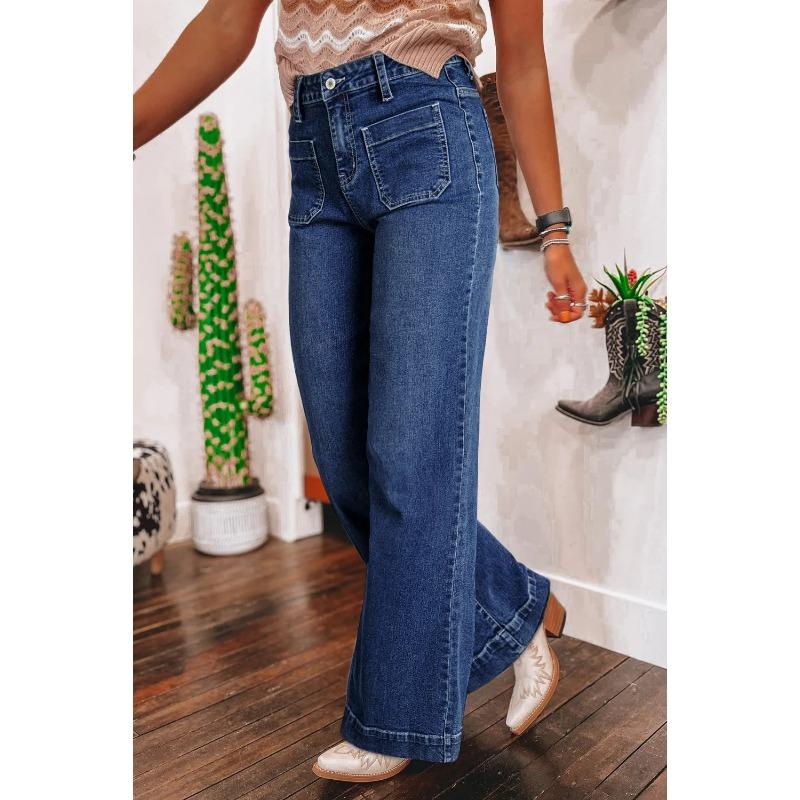 Women High Waisted Straight Wide Leg Denim Jeans Casual Vintage Fashion Pants