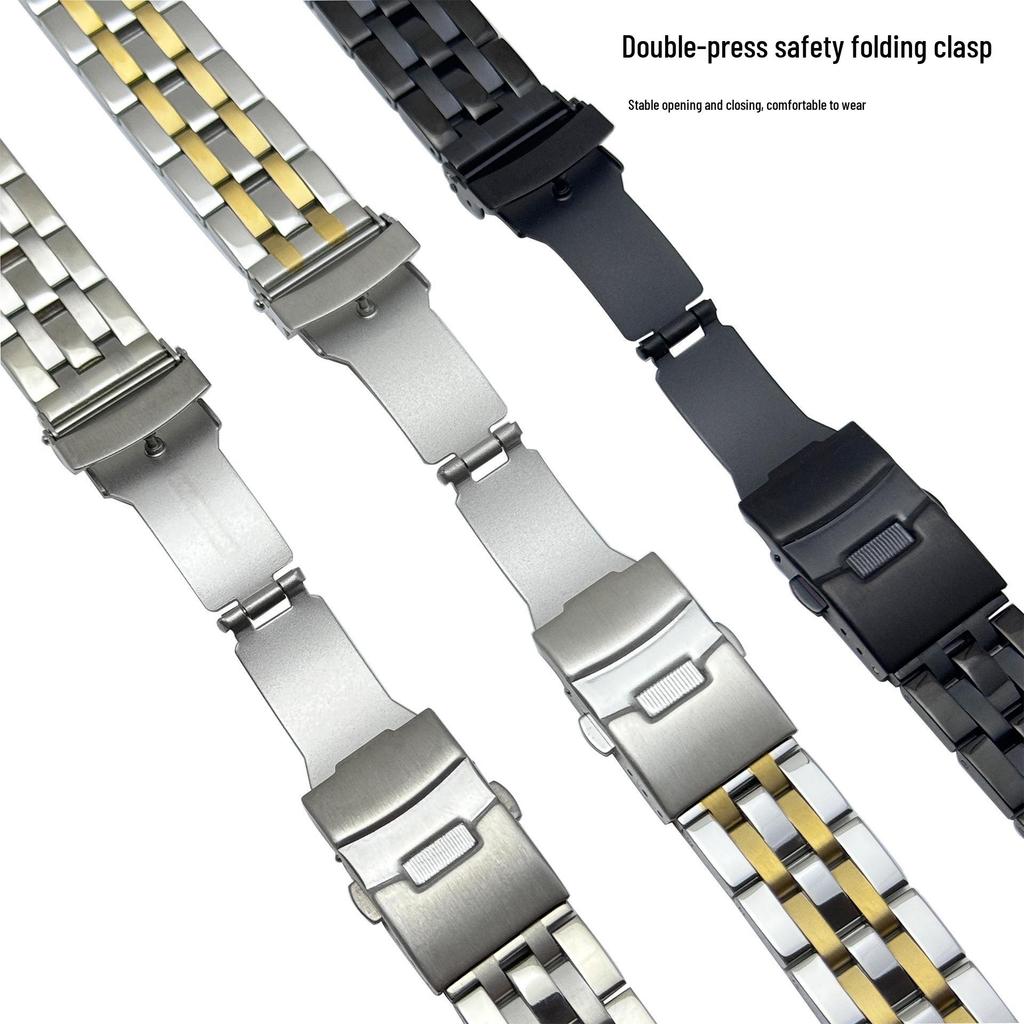 Braccialetto in Acciaio Inossidabile Solido a Cinque File per Orologi Seiko, con Chiusura di Sicurezza e Estremità Curve - 20mm/22mm