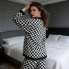 Pajama Set with Checkered Print for Home Wear