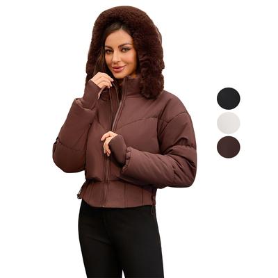 Giacche da donna Cappuccio in pelliccia sintetica Maniche lunghe Ispessito Caldo Cappotto corto Stile moda Vita aderente Cerniera Capispalla