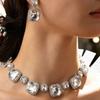 New Trend European And American Exaggerated Rectangular Geometric Multi-Layer Color Crystal Necklace Earrings Set Accessories