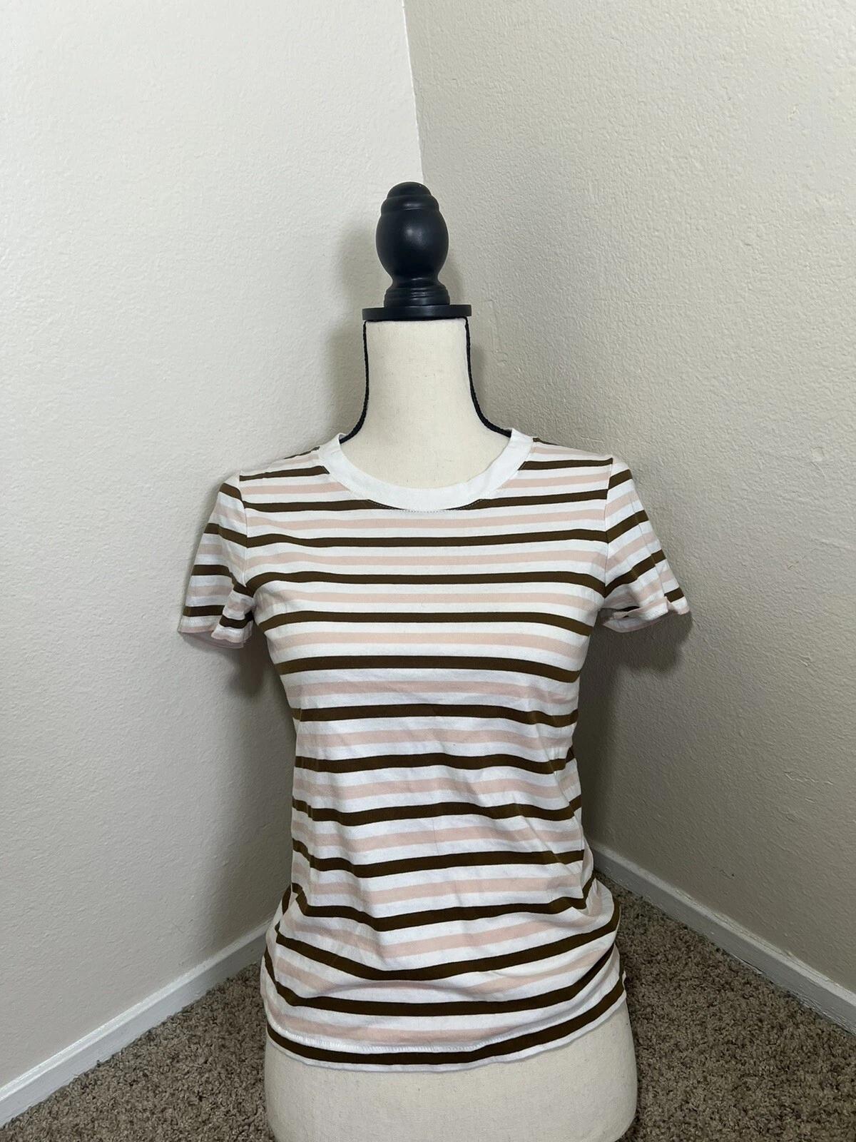 Madewell T-Shirt Women s XXS Multicolor Pink Striped Crew Neck White S