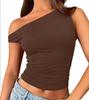 Slant Neck Top, Sexy Babes Slanted Shoulders, Solid Color Vest, Summer Women's Off-the-shoulder Pullover, Off-the-navel Women's Clothing