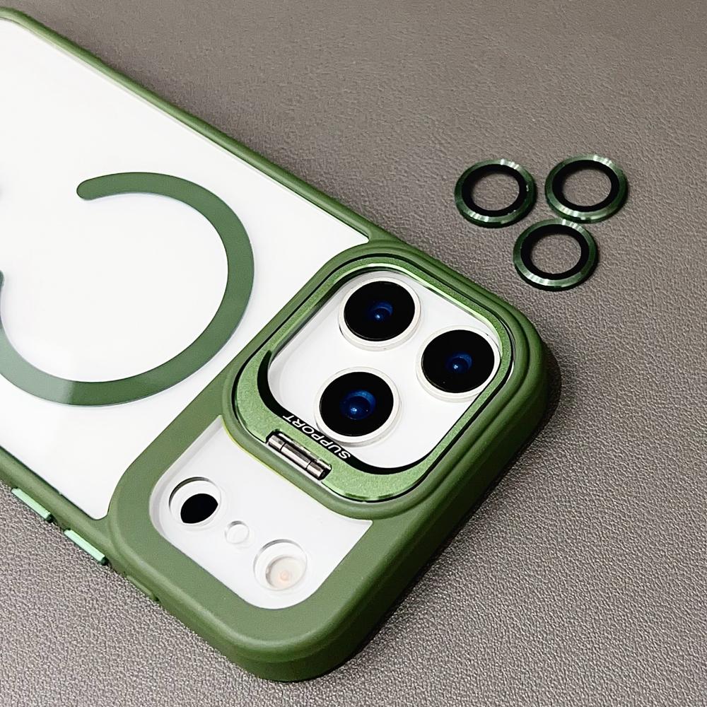 KEYSION Magnetic Transparent Phone Case for MagSafe for iPhone 17 Pro Max 17Air Metal Lens Stand Shockproof Lens Protector Cover