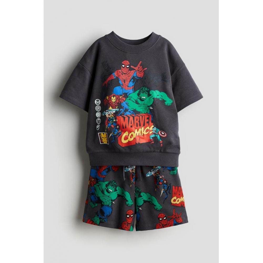 H M Print Sweatshirt 2 Piece Set Gray Marvel Comics
