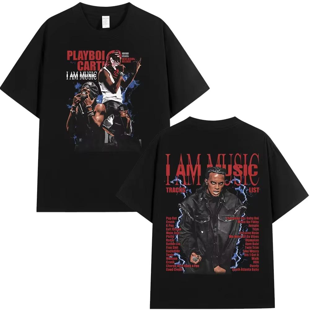 

Rapper Playboi Carti I AM MUSIC graphics pure Cotton music Tshirt Men 2026 New Summer Hip hop unisex Short sleeve top fan gifts XL
