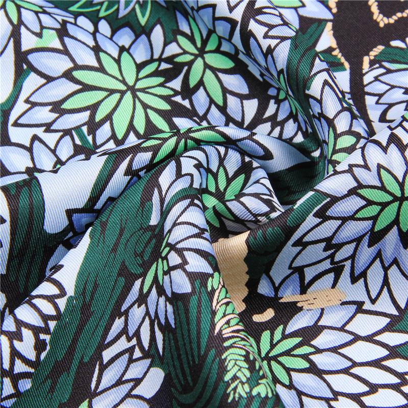 90Cm Manual Hand Rolled Twill Silk Scarf Women Foreast Animals Print Square Scarves Echarpes Foulards Femme Wrap Bandana Hijab