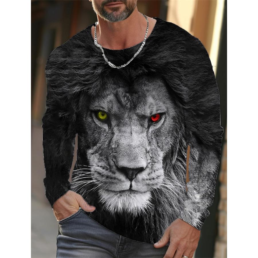 Pánská jarní podzimní zvířecí trička s kulatým výstřihem a dlouhým rukávem Pánské sportovní oblečení plus size Vintage 3D potisk tričko