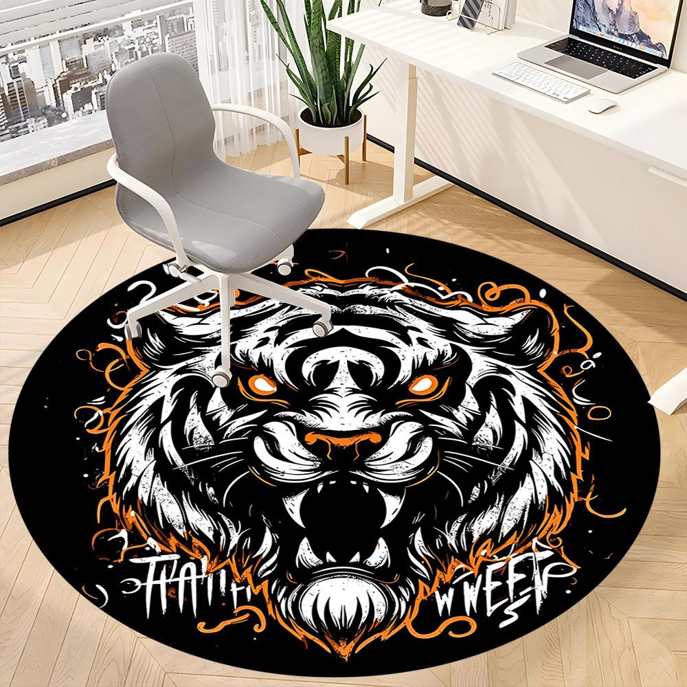 1pc Tiger Spirit Office Round Area Rug, Under Office Chairs Bedroom Living Room Home Decor, Room Deco