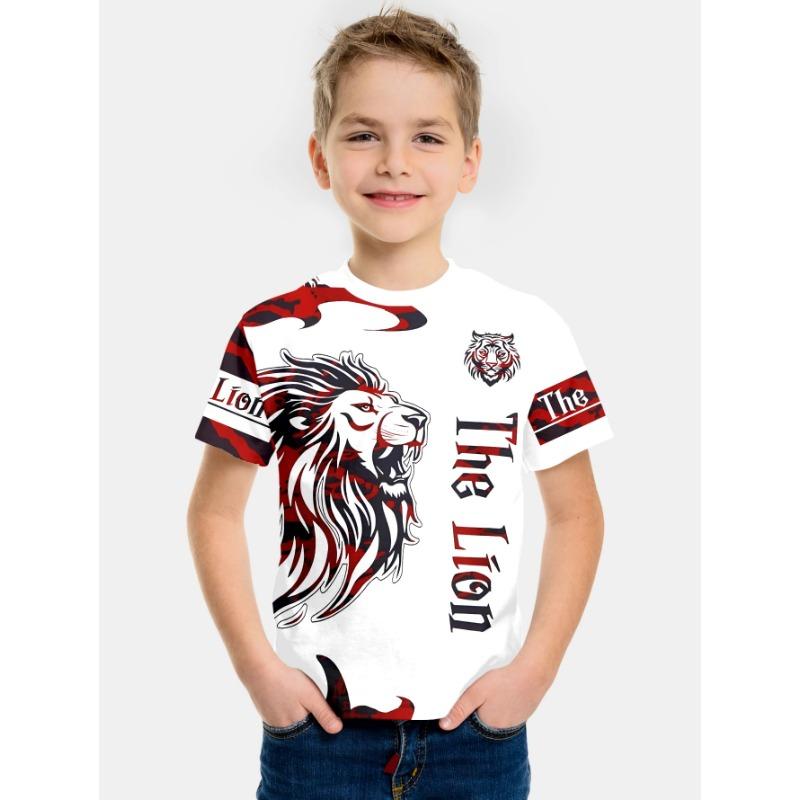 

Детская футболка с принтом на тему льва, летний стиль, детская повседневная свободная футболка с коротким рукавом, модный тренд, уличная одежда, топ 170
