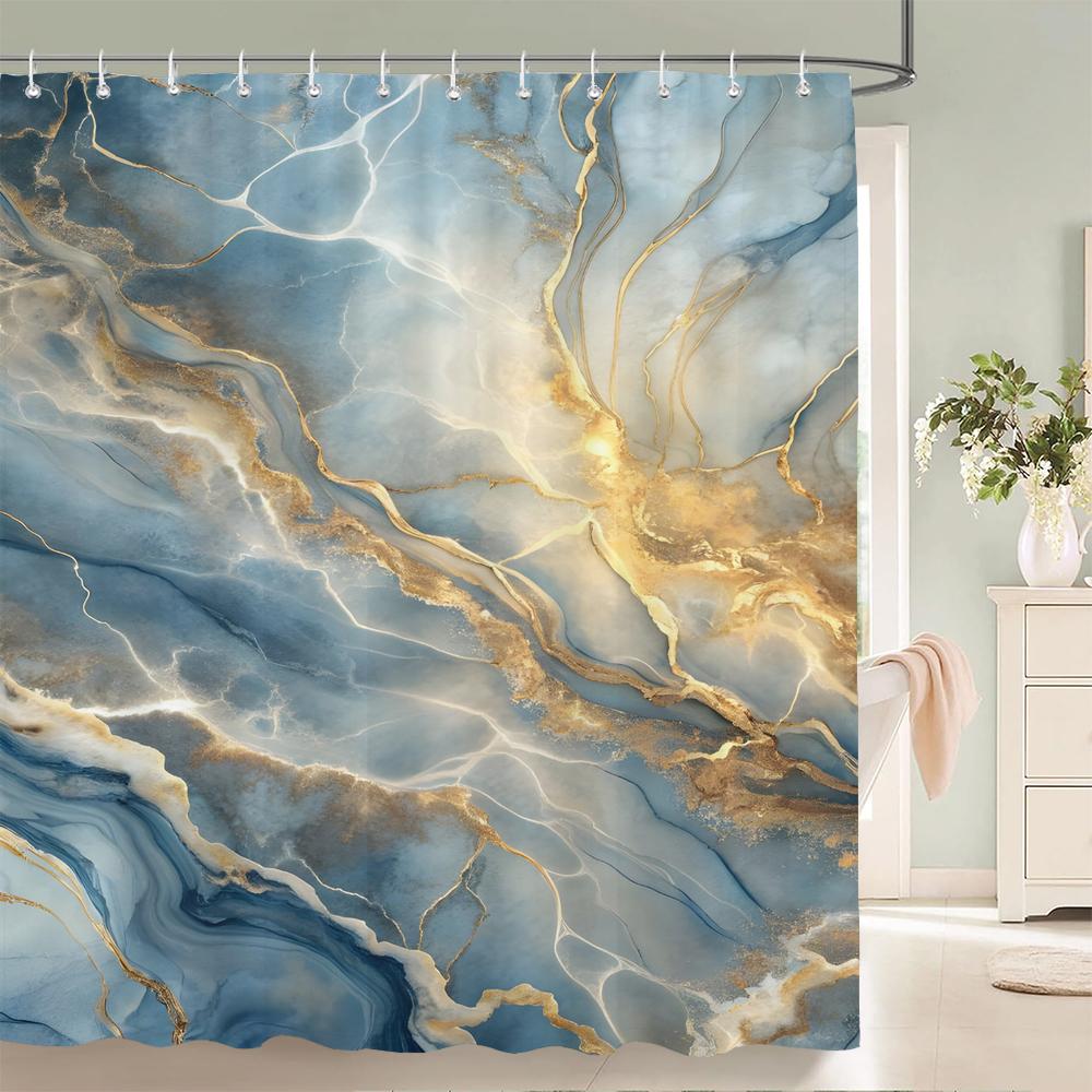 Abstract Marble Pattern Shower Curta Waterproof Fabric Bath Curta For Bathroom Bathtub Large Wide Bathing Cover With Hook