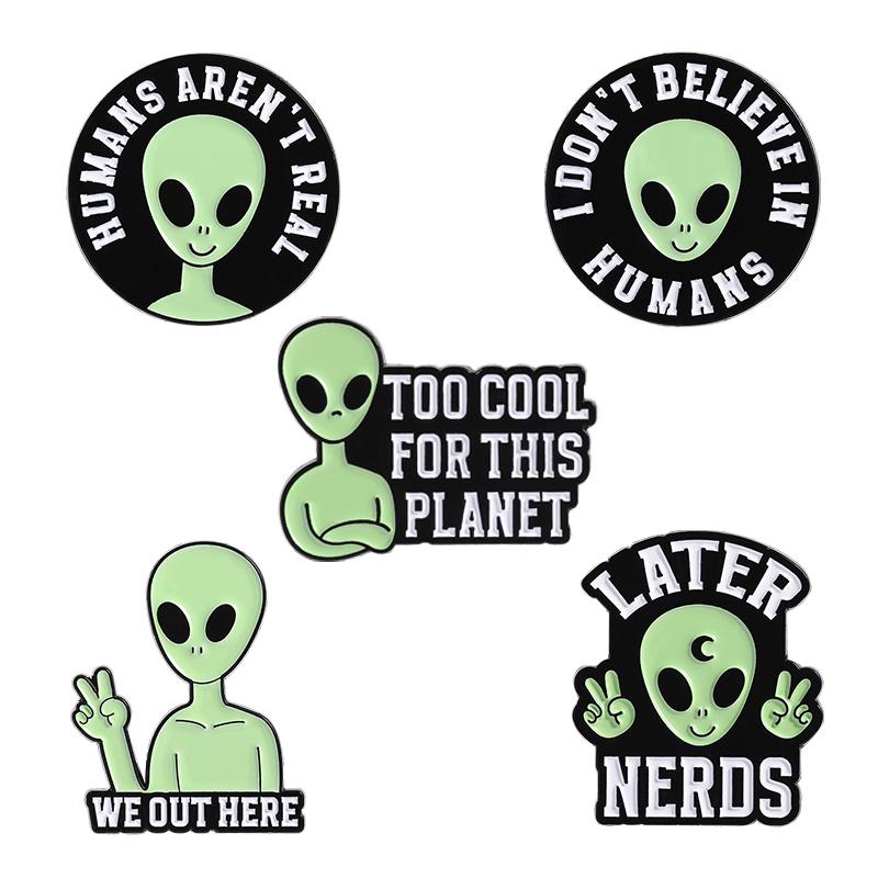 Cartoon Alien Creatures Enamel Pin Science Fictio Spaceship UFO Green Monster Brooches Lapel Badge Jewelry Gifts For Friends