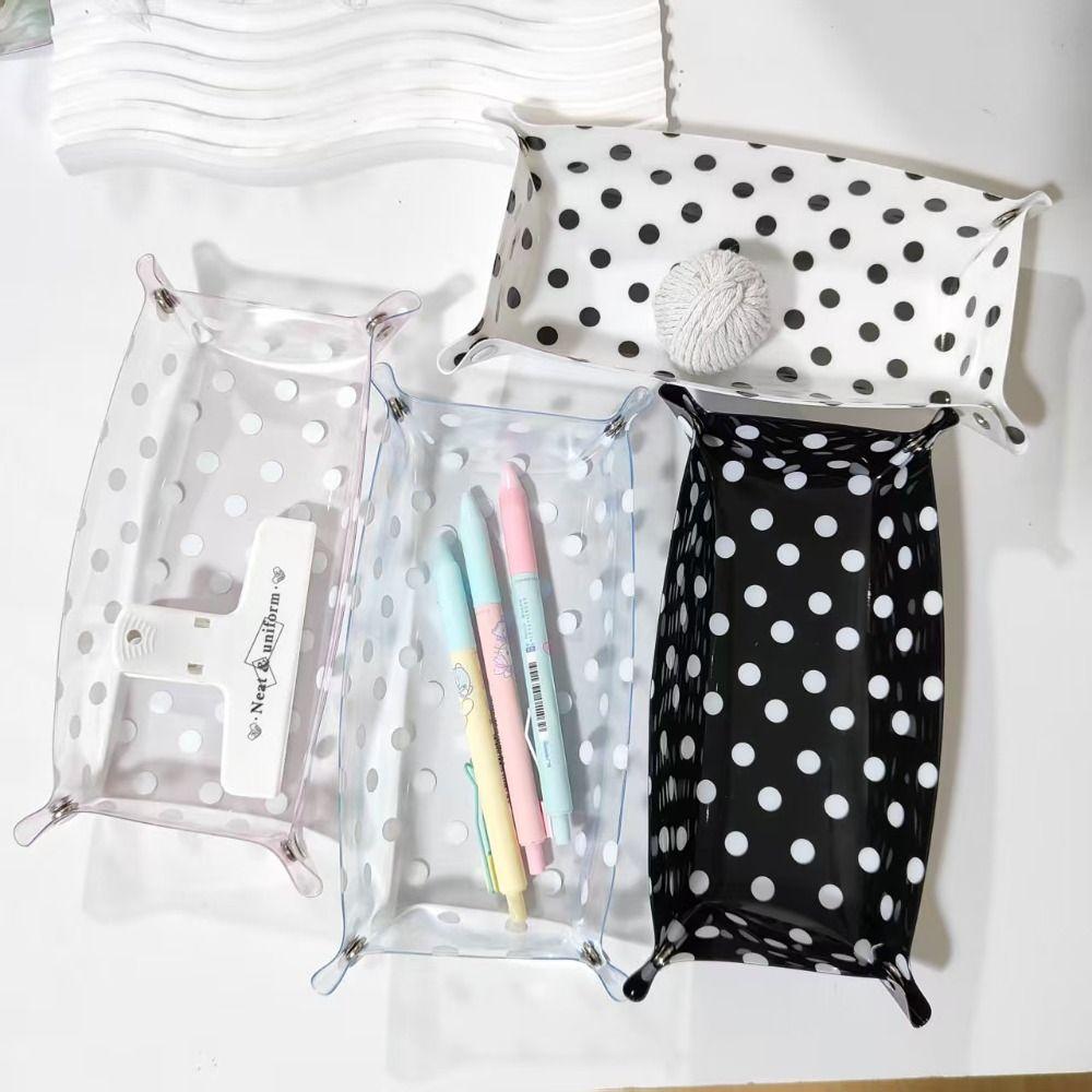 Multi-functional Polka Dot Design Storage Tray Large Capacity Folding Desk Organizer Storage Box Office Study