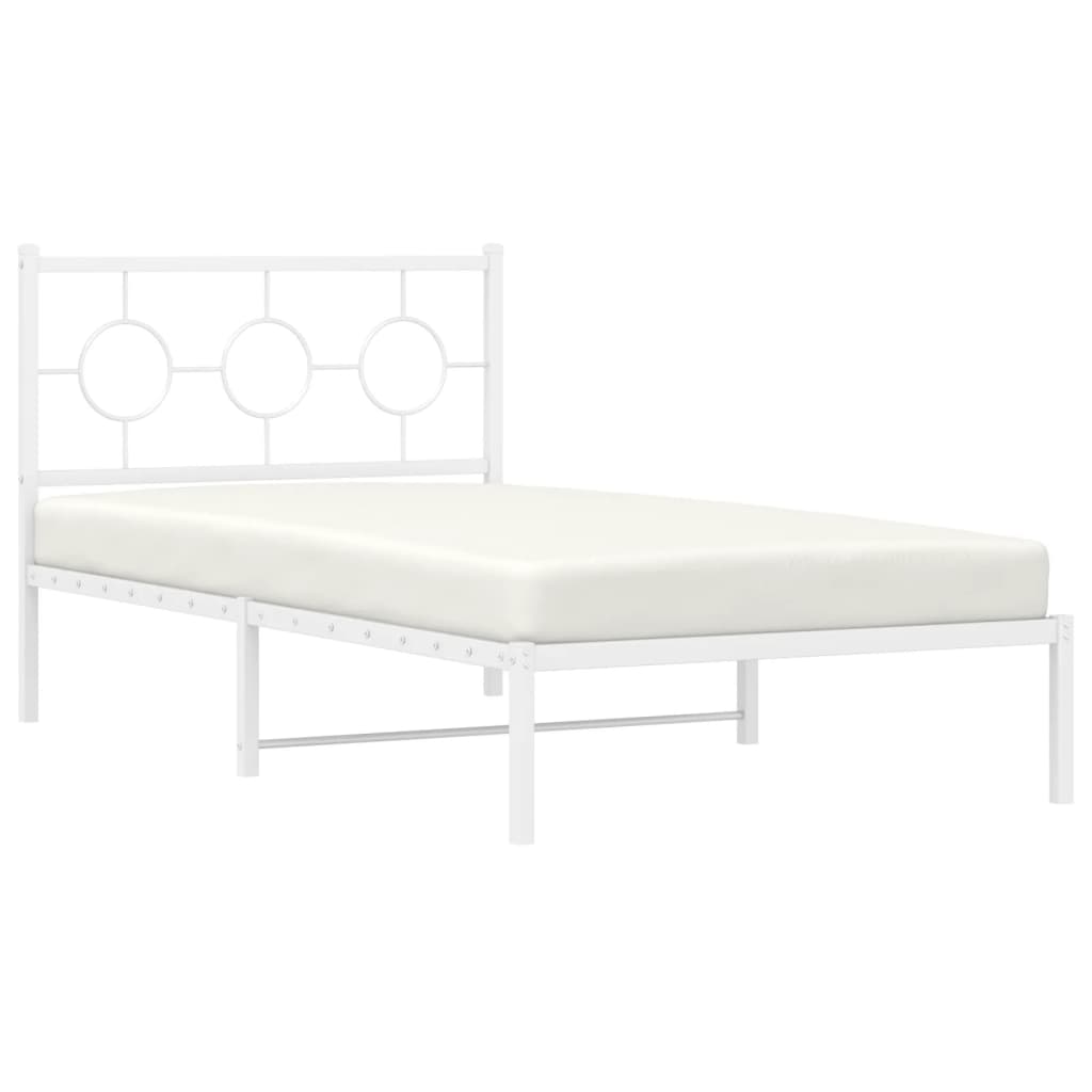 Metal Bed Frame with Headboard White 100 x 190 cm
