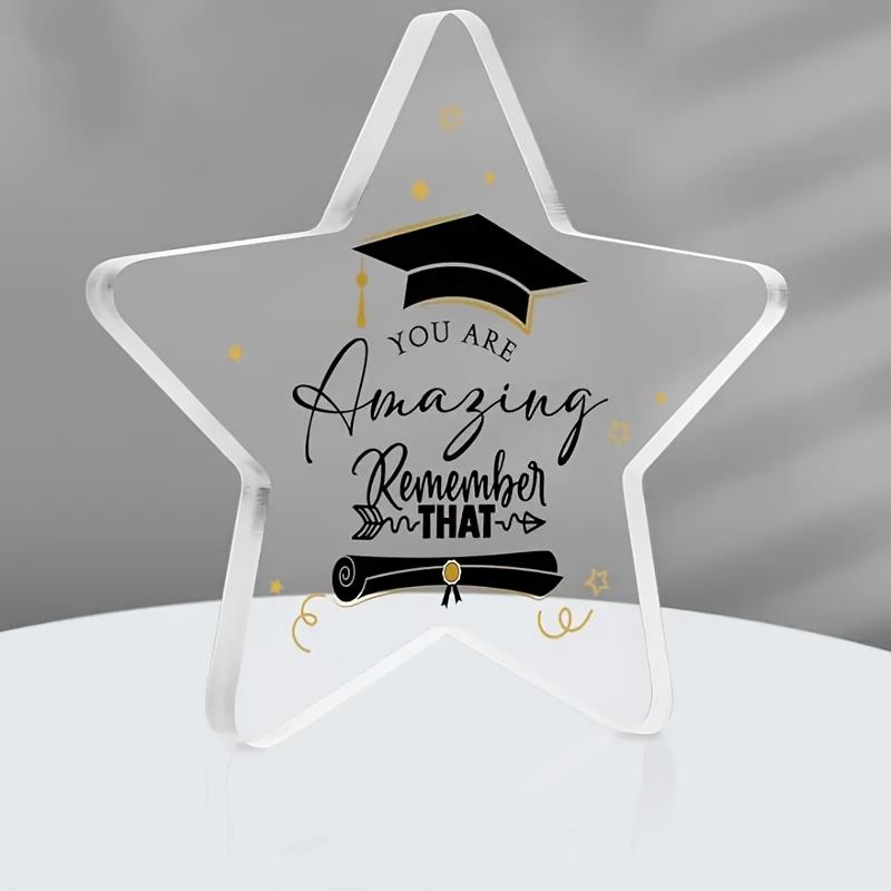

Classic Acrylic Graduation Cap & Greeting Star Decor - Congrats! You Did It! Awesome Remember That! , Perfect for Graduation Party, Classroom Deco 10*10cm