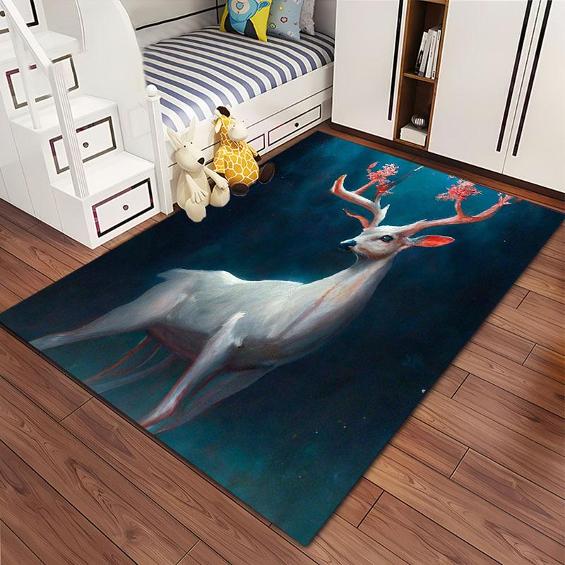 Sika Deer 3D Art Carpet, Living Room and Bedroom Household Items, Children's Room Sofa Mats, Doormat Floor  Anti-slip Rug, Gifts