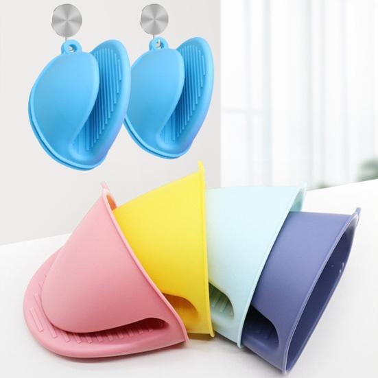 2Pcs Oven Mitt Non-Slip Hanging Ring Anti-scalding Silicone Baking Heat Insulation Hand Clip Holder Kitchen Gadget