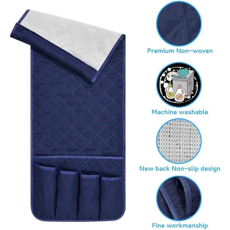 Blue Sofa Arm Storage Bag With Multiple Pockets Waterproof Polyester Oxford Cloth Quick Setups Living Room Organizers For Family Use