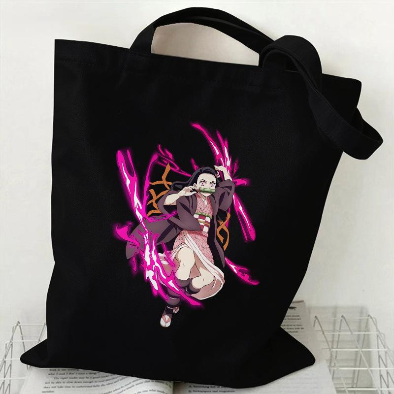 Japan cartoon comicsNezuko Kamado Demon Slayer Printed Shopping Canvas Bag Stylish Shoulder Bag Large Capacity Handbag for Women 7559