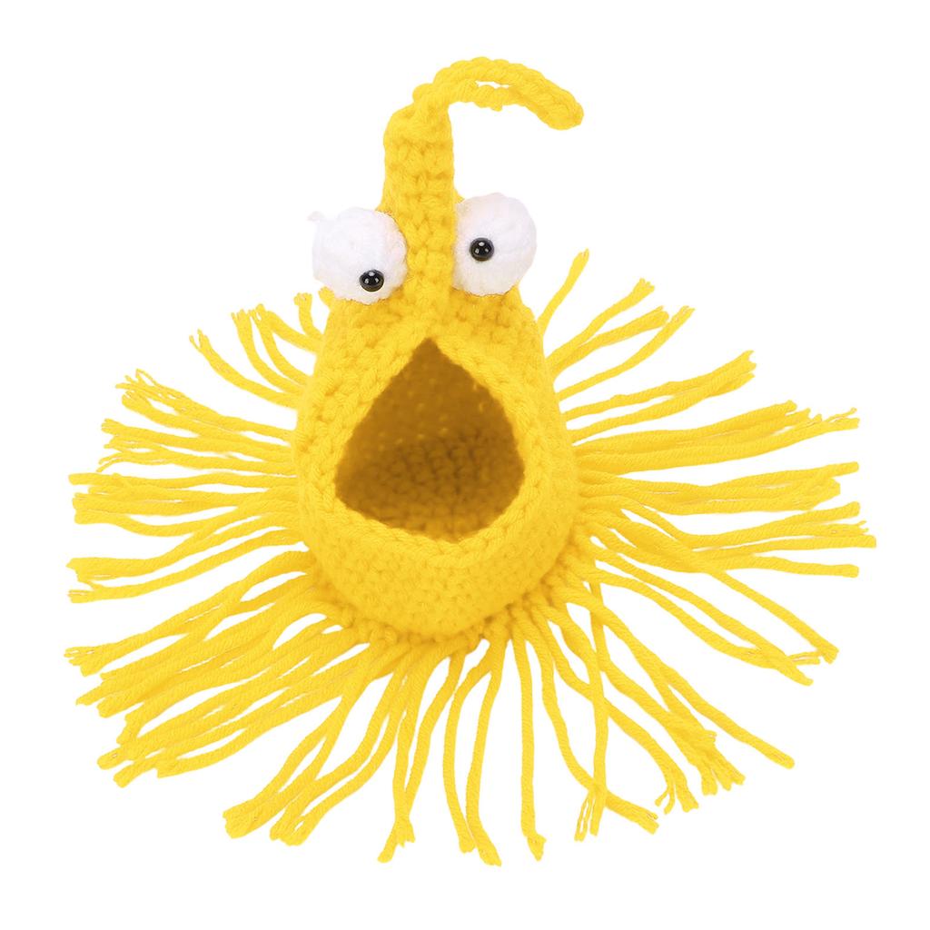Crochet Plant Hanger Cute Storage Pouch Rear View Mirror Hanging Pendant for Car Bedroom Office Wedding Small Yellow