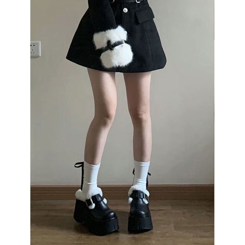One pedal velvet Spice Girl platform half slippers winter 2025 new heightening warm small leather shoes comfortable cotton shoes