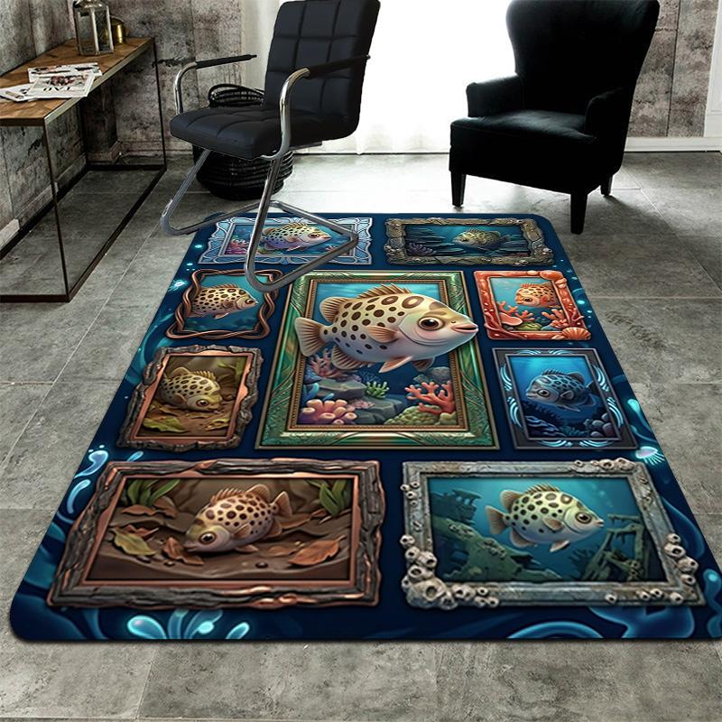 Underwater Fish Gallery Pattern Rug Floor Mat for Living Room or Bedroom Soft and Comfortable Carpet a Gift for Birthday and Holiday.