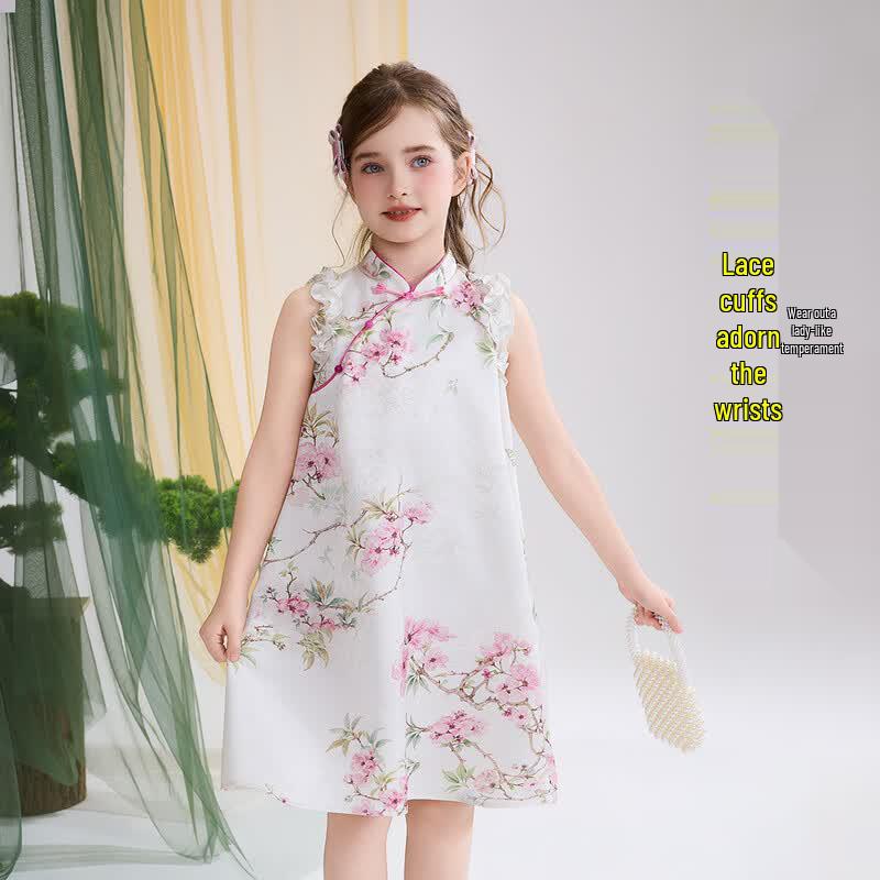 ASK JUNIOR Girls' New Chinese Style Sleeveless Qipao Dress
