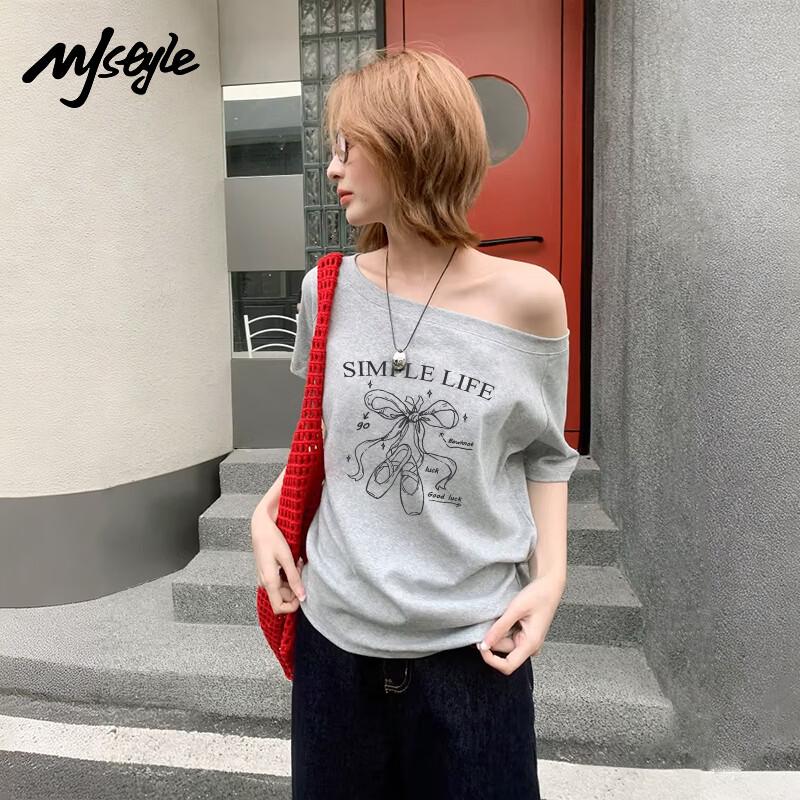 

MJ STYLE Women s Off-Shoulder Short Sleeve T-Shirt L