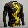 3D Flame Print Men's Long Sleeve T-Shirt Fashion Cool Simple Design Casual Pullover Loose Round Neck Breathable Clothes For Male