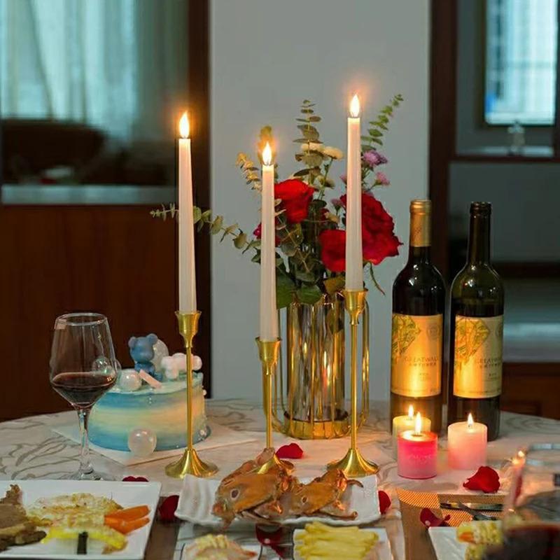 Set of 3 Vintage Elegant Metal and Aluminum Tabletop Candle Holders, Suitable for Wedding Anniversary, Home and Hotel Decoration