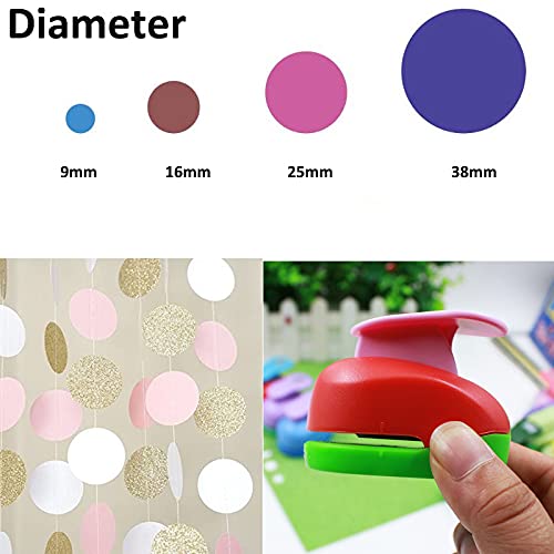 TARATI Craft Punch, Round, 9-38mm, Circle, Paper Hole Punch, DIY Tool, Nursery Craft Tool, Random Color, Set of 4