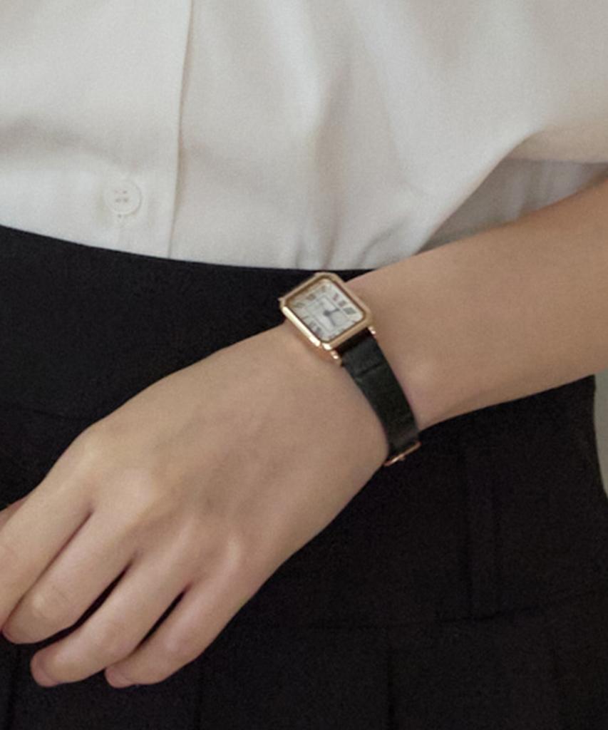 Orologio Classico in Pelle Quadrato Oro OURHOPE - Nero
