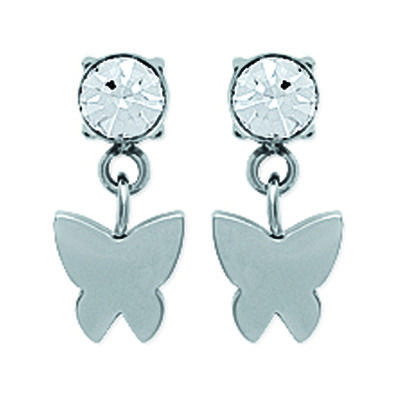 [K2438] - Silver-white 'Butterflies' Steel Earrings - 6 Mm Butterflies