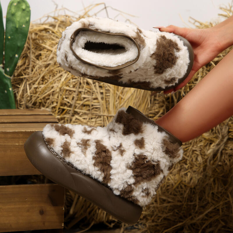 Fashion Warm Short Plush Cute Thick Bottom Snow Boots Women 2025 Winter Mix Color Leopard Platform Ankle Boots Brand Fluffy Fur Shoes