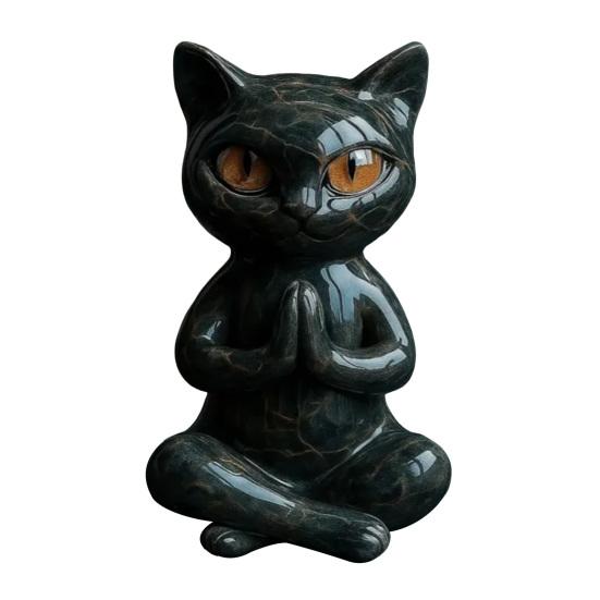 

1/2 шт. Фигурка черной кошки для йоги, статуэтка кошки для медитации, смола, сидящая скульптура животного, украшение для рабочего стола на Хэллоуин A