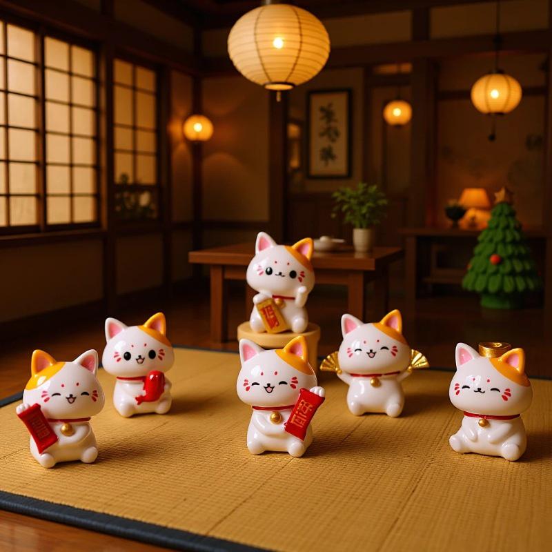 Lucky Cat Moss Resin Ornament for Car or Desktop Decor