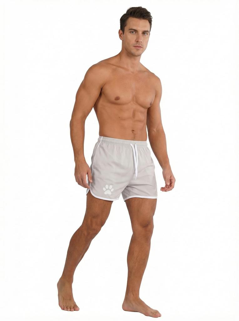 Men's Breathable Mesh Running Shorts with Dog Paw Print, Stretch Athletic Gym Workout Shorts