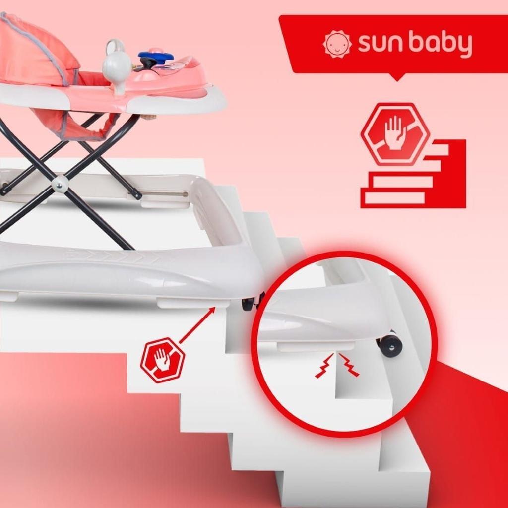 Interaktiver Lauflerner für Babys, höhenverstellbar, Schiebestange, Stopper, Pink und Grau