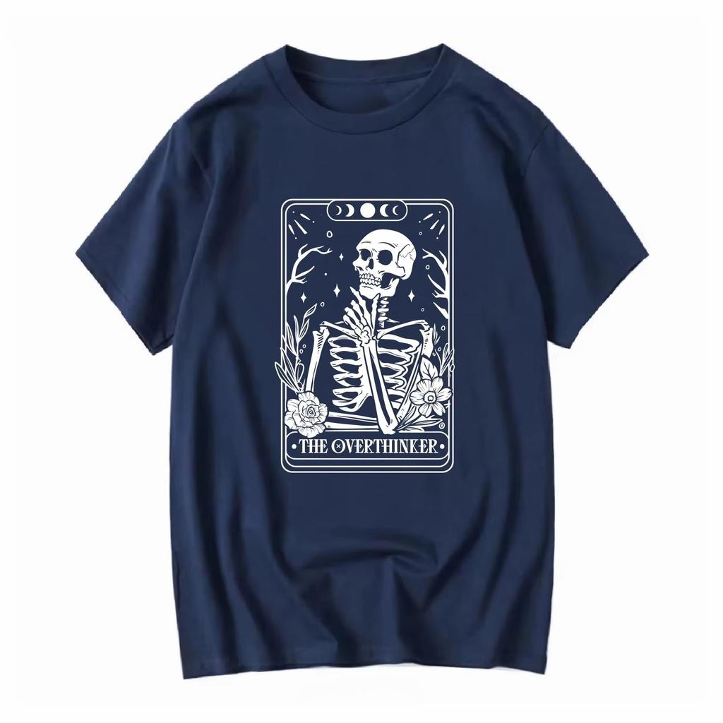 Die Überdenker Tarotkarte T-Shirt Skelett Liebhaber Lang- oder Kurzarm Vintage gewaschen Stilvoll Dehnbar Vielseitig Lässig