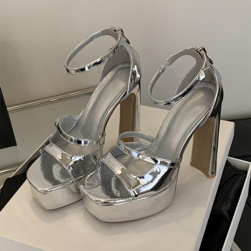 Fashion 2025 Summer Fashion Patent Leather Platform Wedges Women Gladiator Sandals Sexy Hollow Out High Heels Party Dress Chunky Shoes