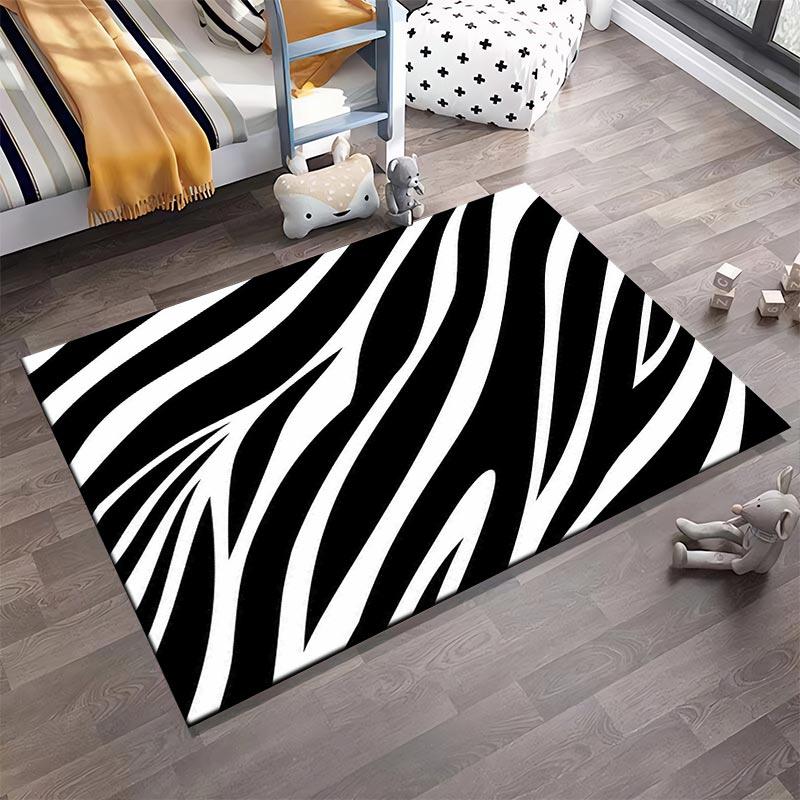 Black and White Zebra Striped Carpet for Living Room, Modern Design Rug Suitable for Use As an Anti-slip for Living Room Bedroom Sofas
